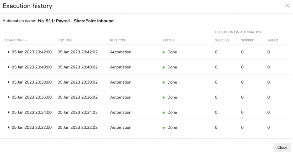 Quatrix automation execution history